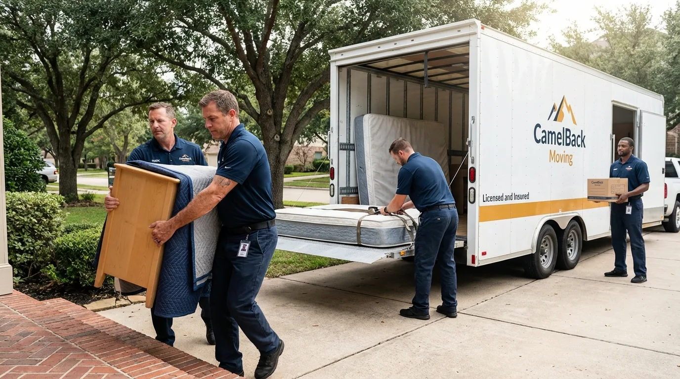 Crew loading residential truck for cross-state move from Grantsburg, WI