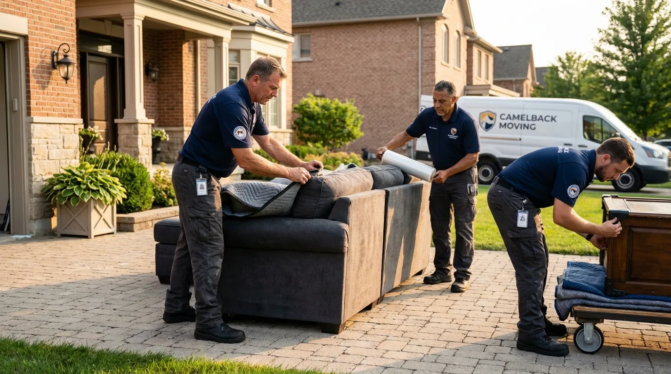 Large estate moving crew wrapping furniture in Grantsburg, WI